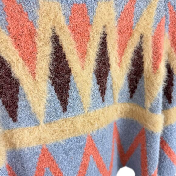 Cache Cache Aztec Colorful Tight Knit Fuzzy Cozy Pullover Sweater Size L - Picture 3 of 4